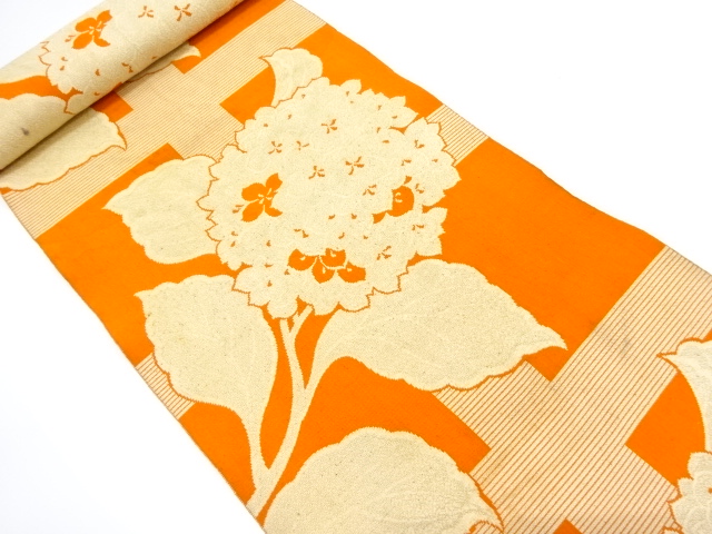 JAPANESE KIMONO / ANTIQUE BOLT FOR HASSUN OBI / WOVEN HYDRANGEA